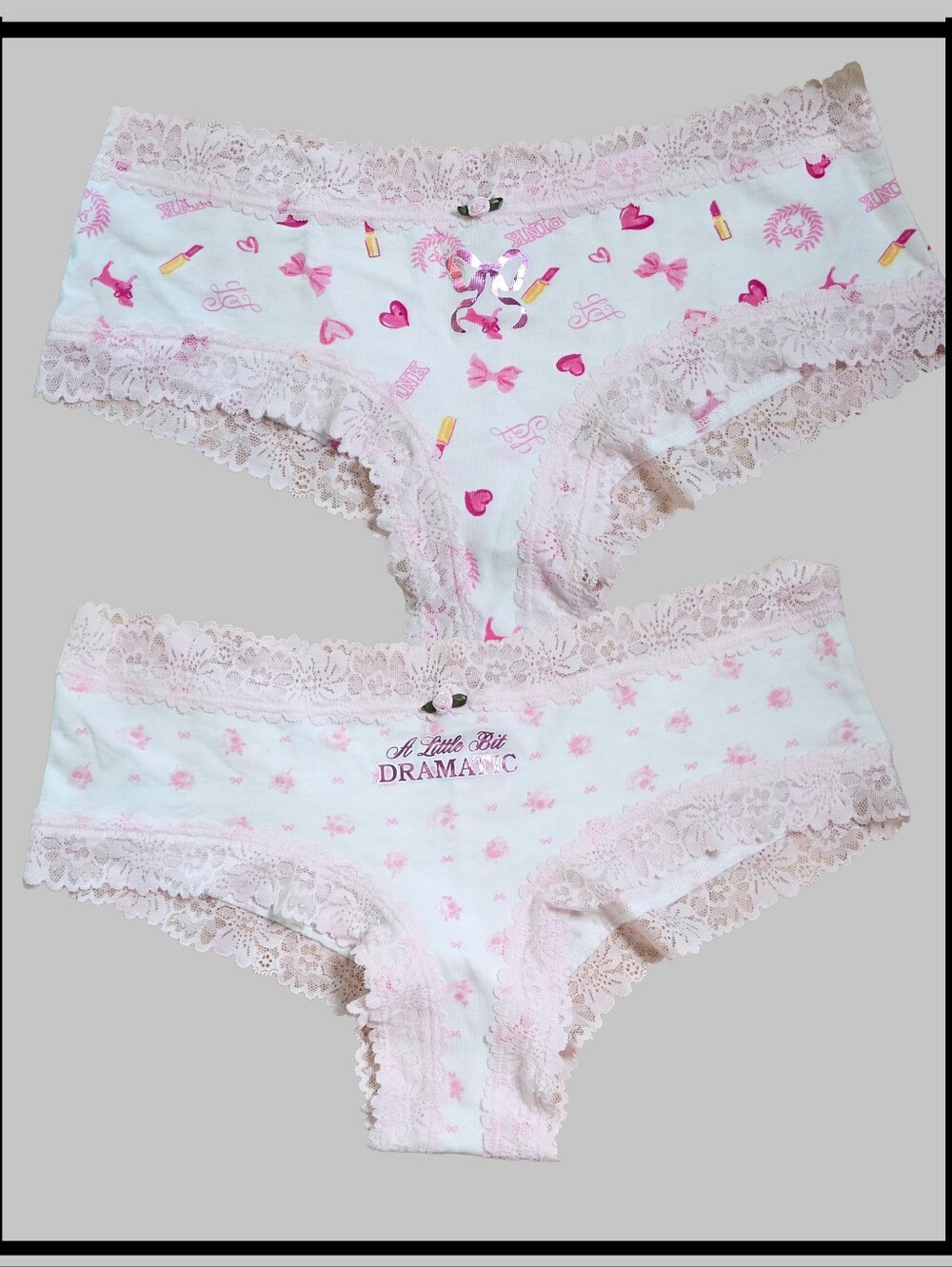 Victoria's Secret PINK LoveShackFancy Lace Trim Panties with Bows and Hearts